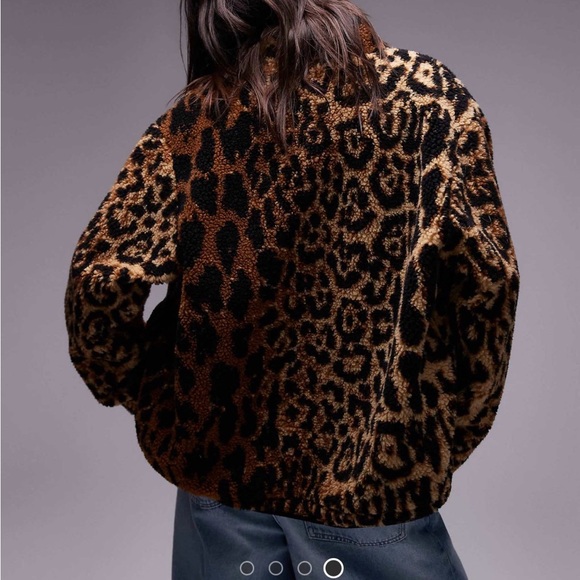 Topshop jacquard fleece borg in leopard - Picture 2 of 7